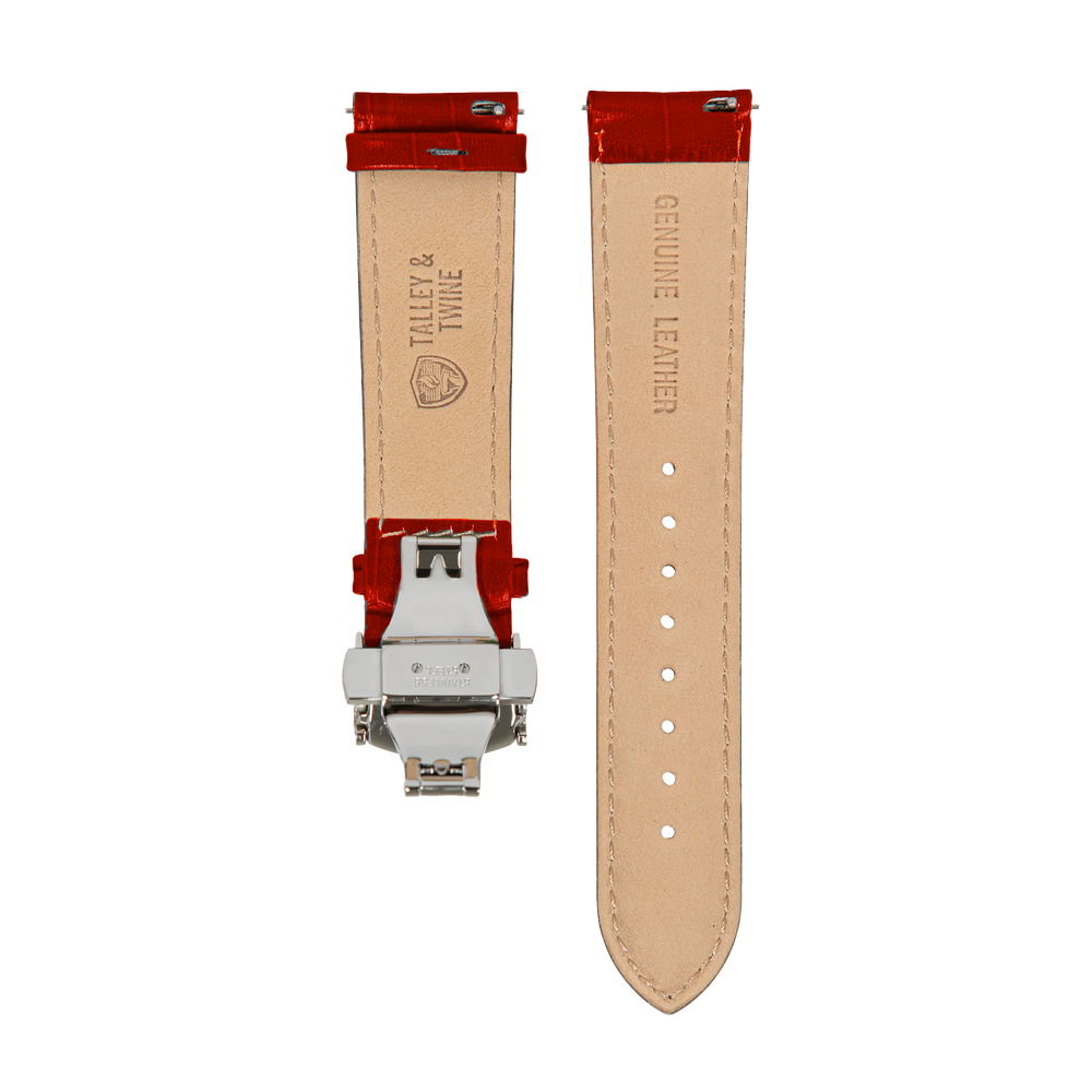 Red Calfskin Leather Band w/ Silver Accent