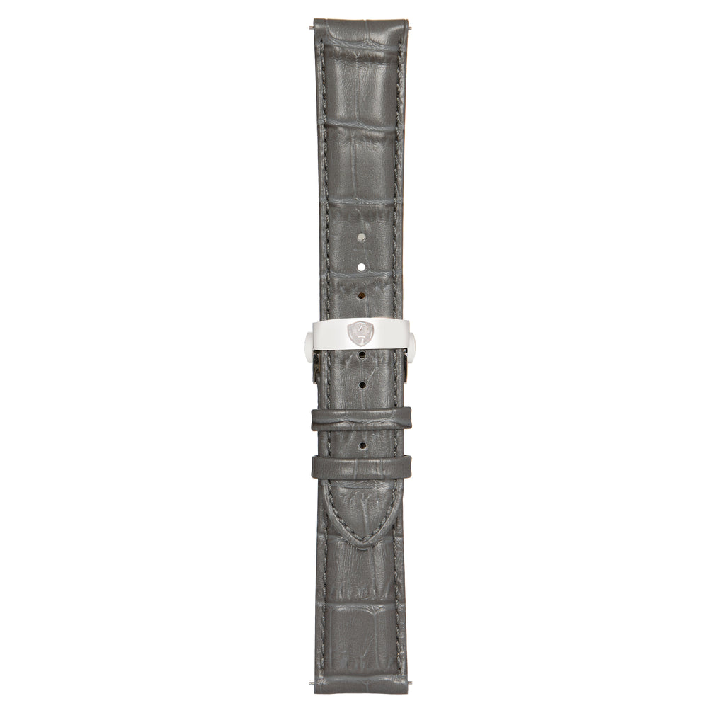 Grey Calfskin Leather Watch Band w/ Silver Accent