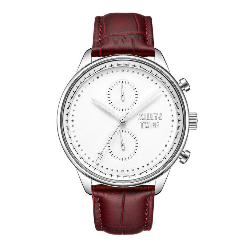 White & Silver - Burgundy Leather