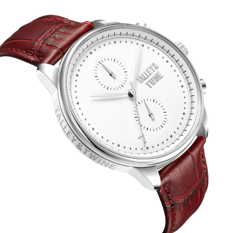 White & Silver - Burgundy Leather