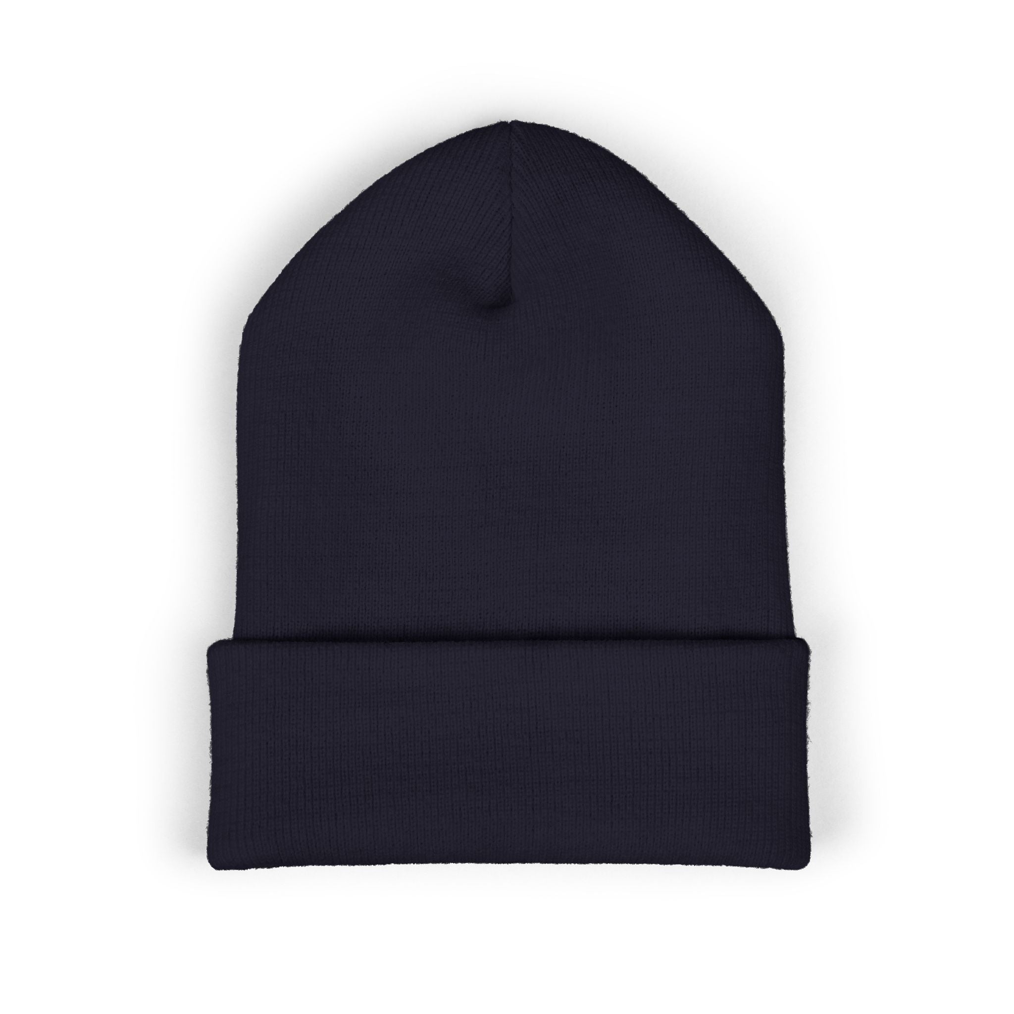 Talley & Twine Embroidered Cuffed Beanie — Classic Black Knit Hat