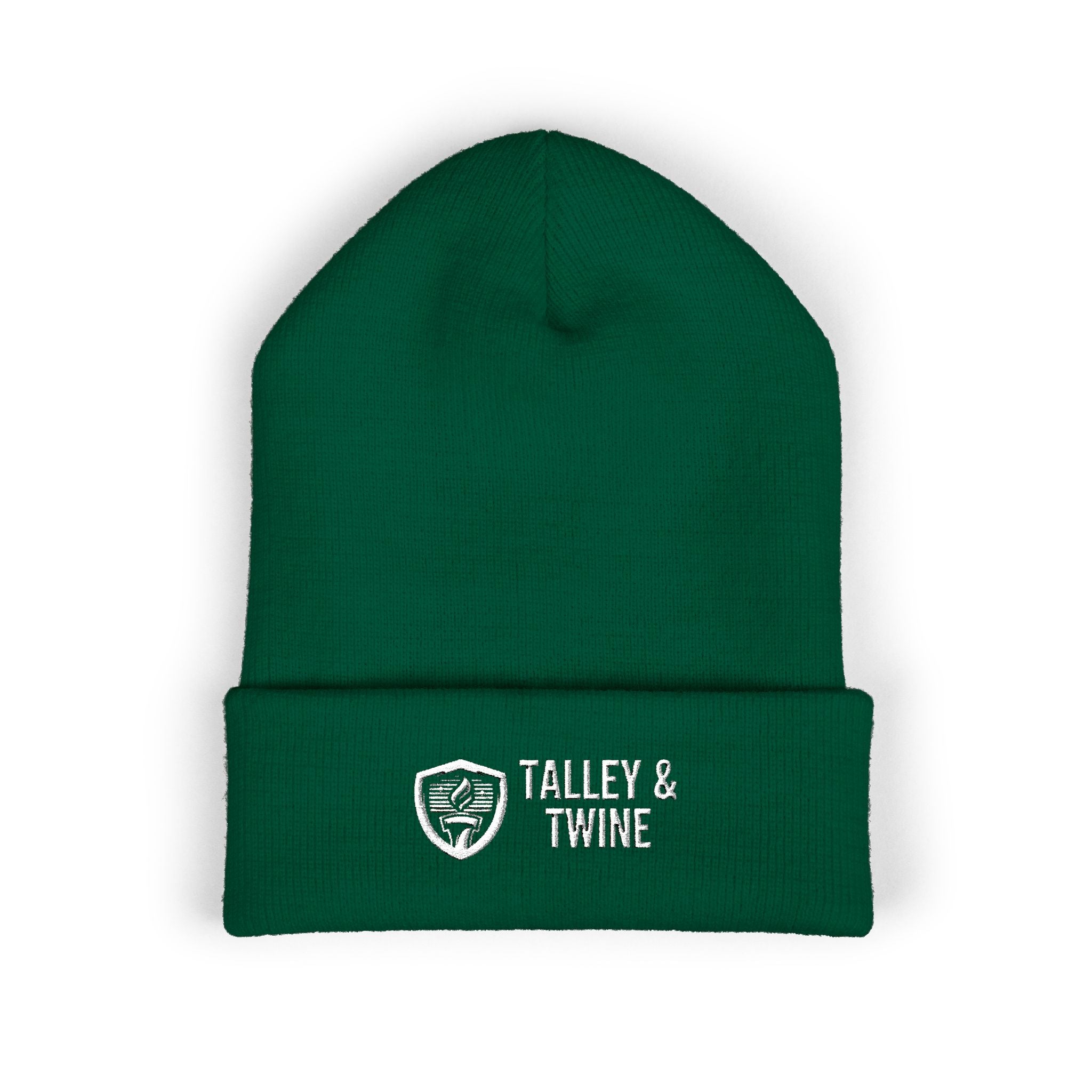 Talley & Twine Embroidered Cuffed Beanie — Classic Black Knit Hat