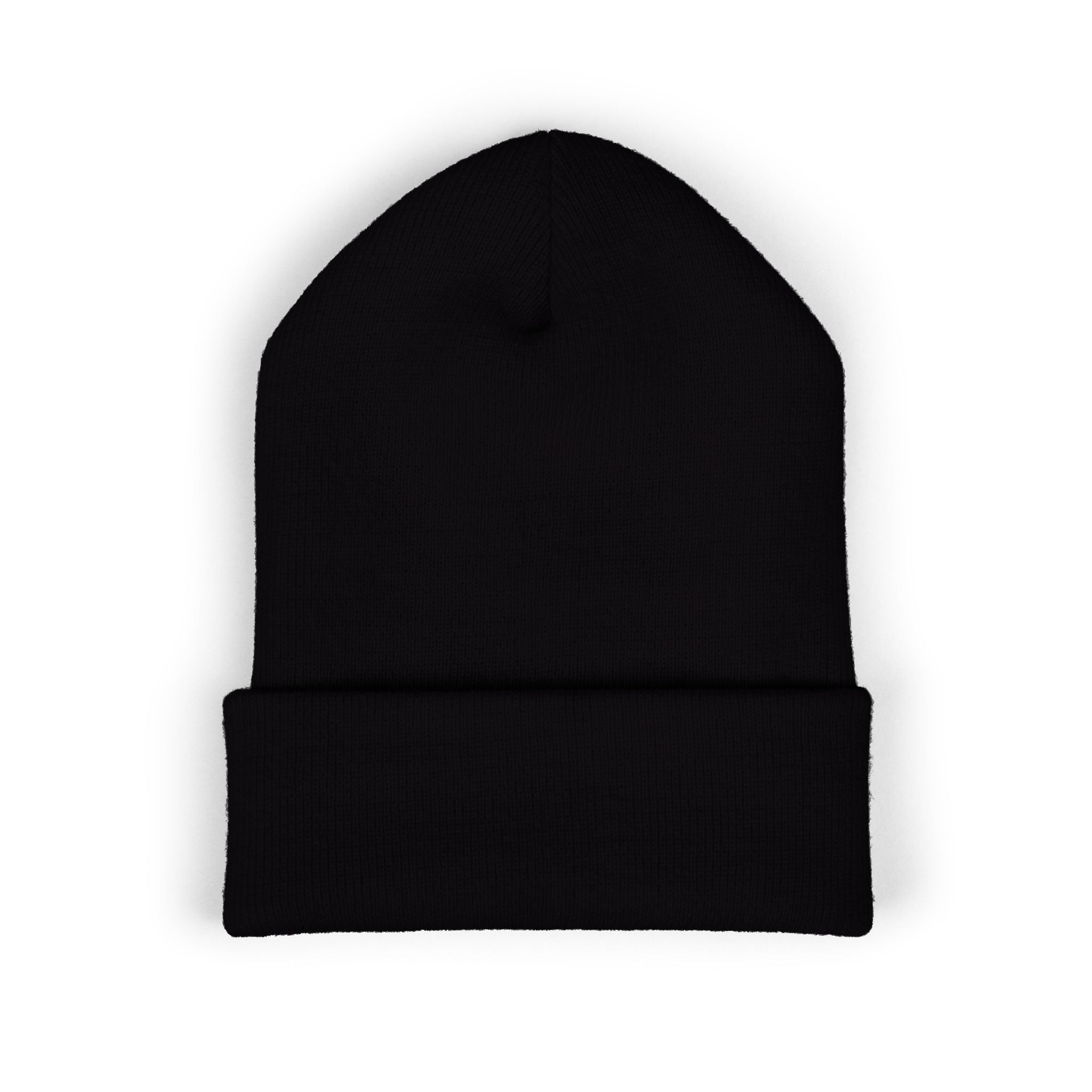 Talley & Twine Embroidered Cuffed Beanie — Classic Black Knit Hat