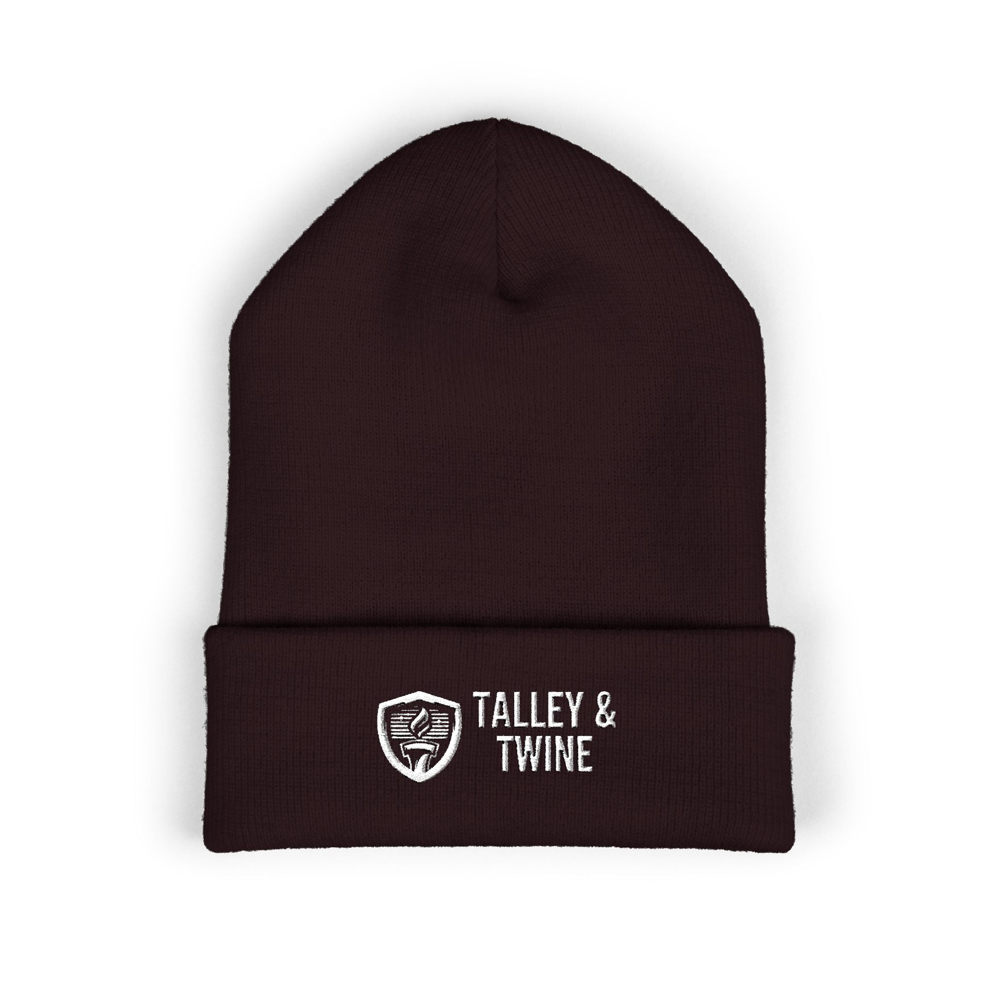 Talley & Twine Embroidered Cuffed Beanie — Classic Black Knit Hat