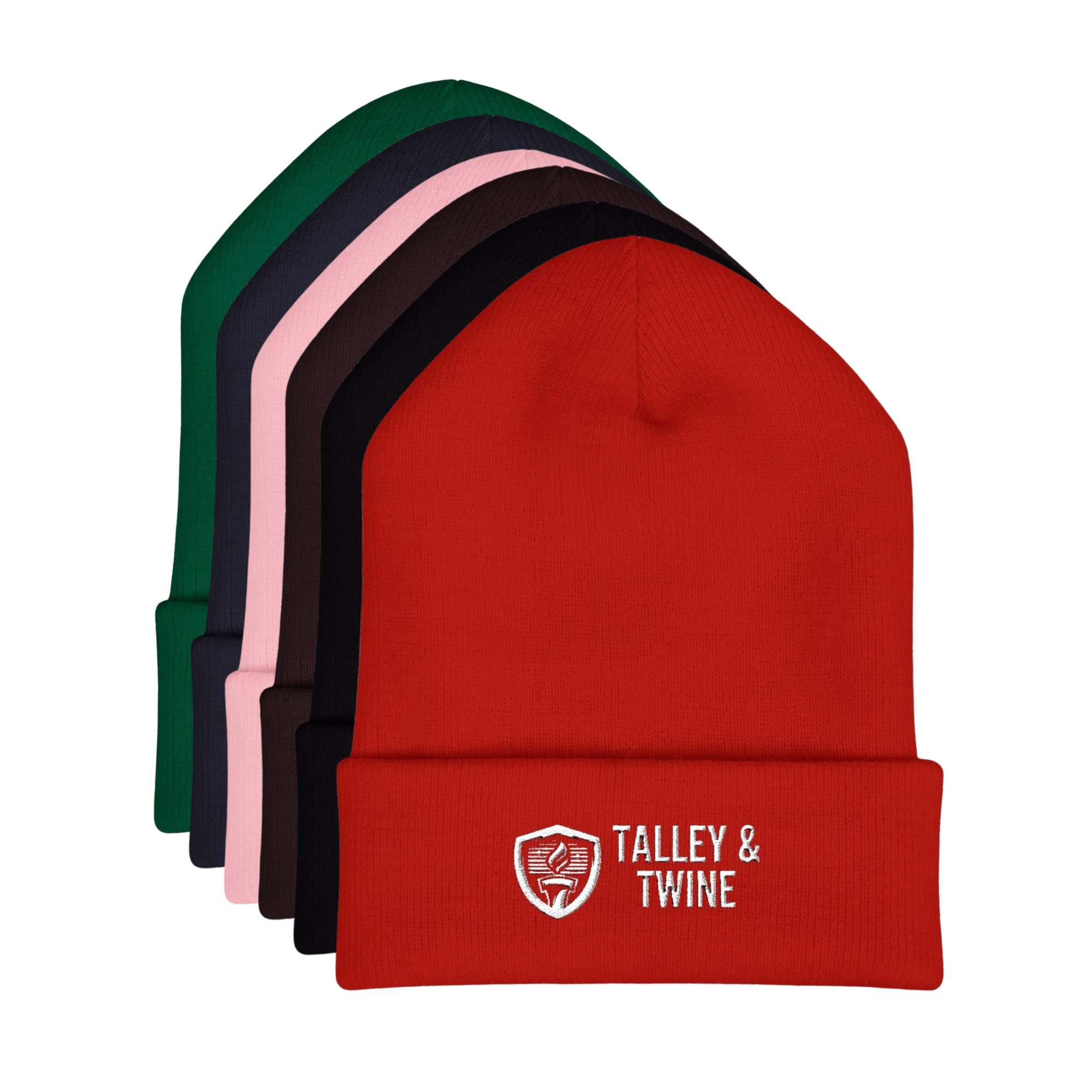 Talley & Twine Embroidered Cuffed Beanie — Classic Black Knit Hat