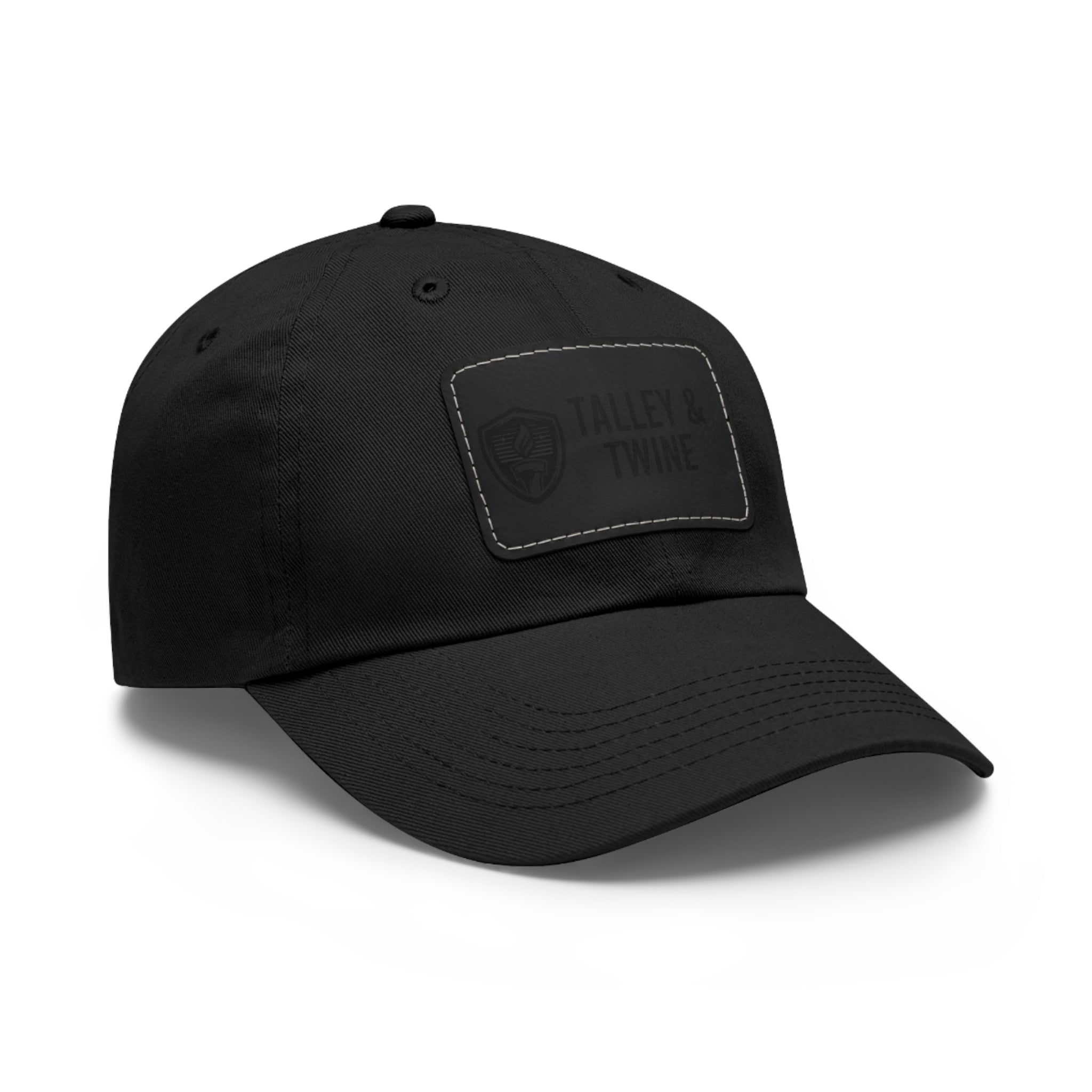 Talley & Twine Leather Patch Dad Hat — Minimal Black Baseball Cap with Rectangular Patch