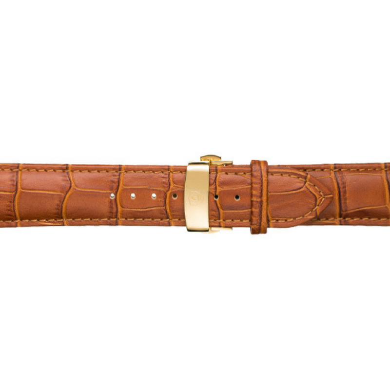Tan Calfskin Leather Watch Band w/ Gold Accent