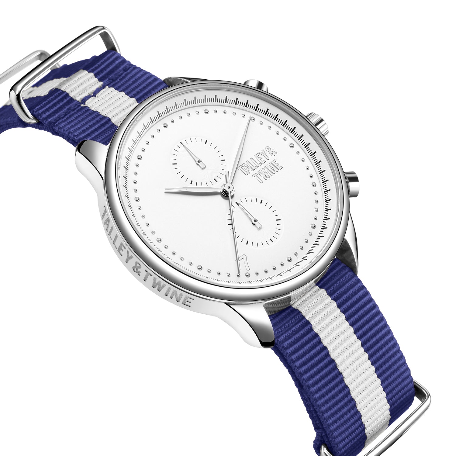 White Silver Blue White Canvas Band Talley Twine Watch