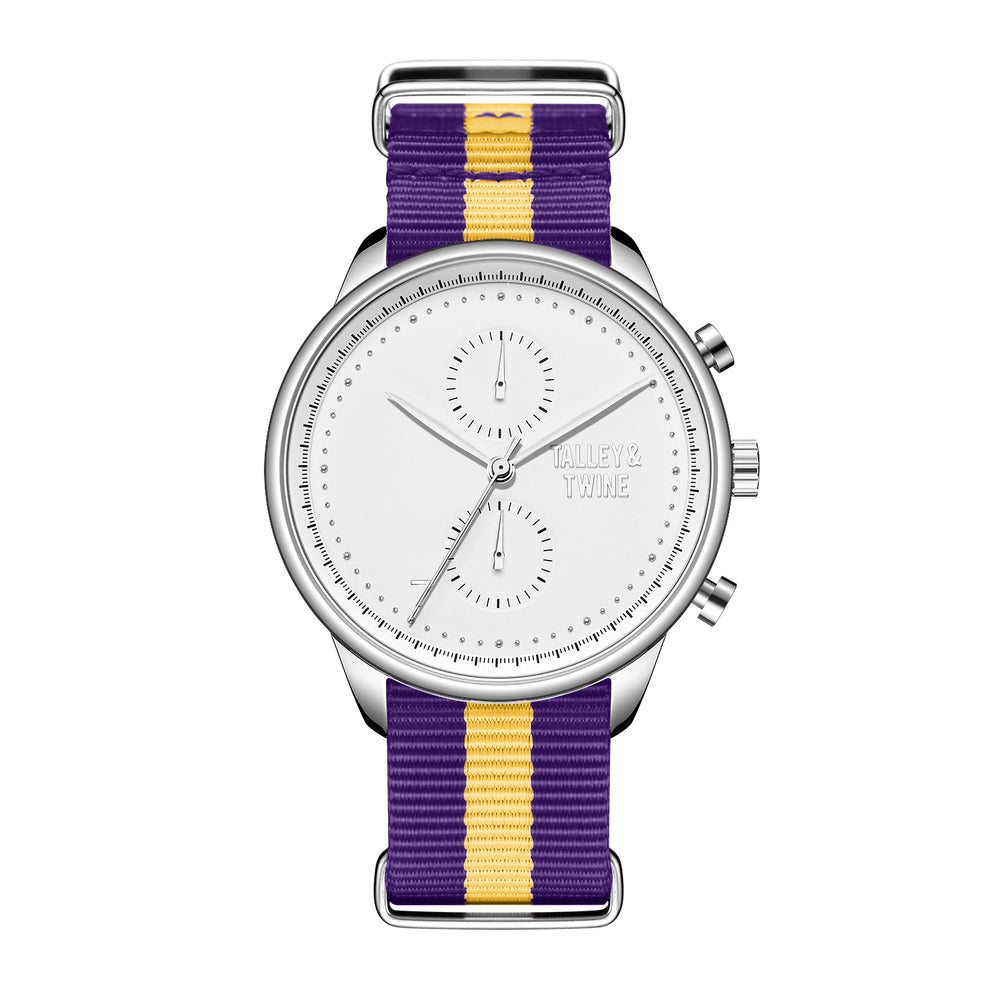 *PRE-ORDER ONLY! SHIPS BY FEBRUARY 29TH* White & Silver - Purple & Gold Canvas Band