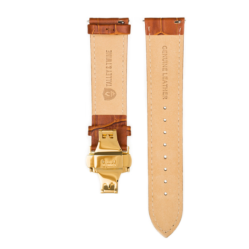 Tan Calfskin Leather Watch Band w/ Gold Accent